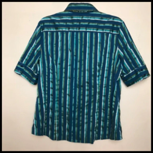 Feminine Ribbon Like Stripe Button Front Blouse Some Stretch Size 1X - Picture 3 of 4